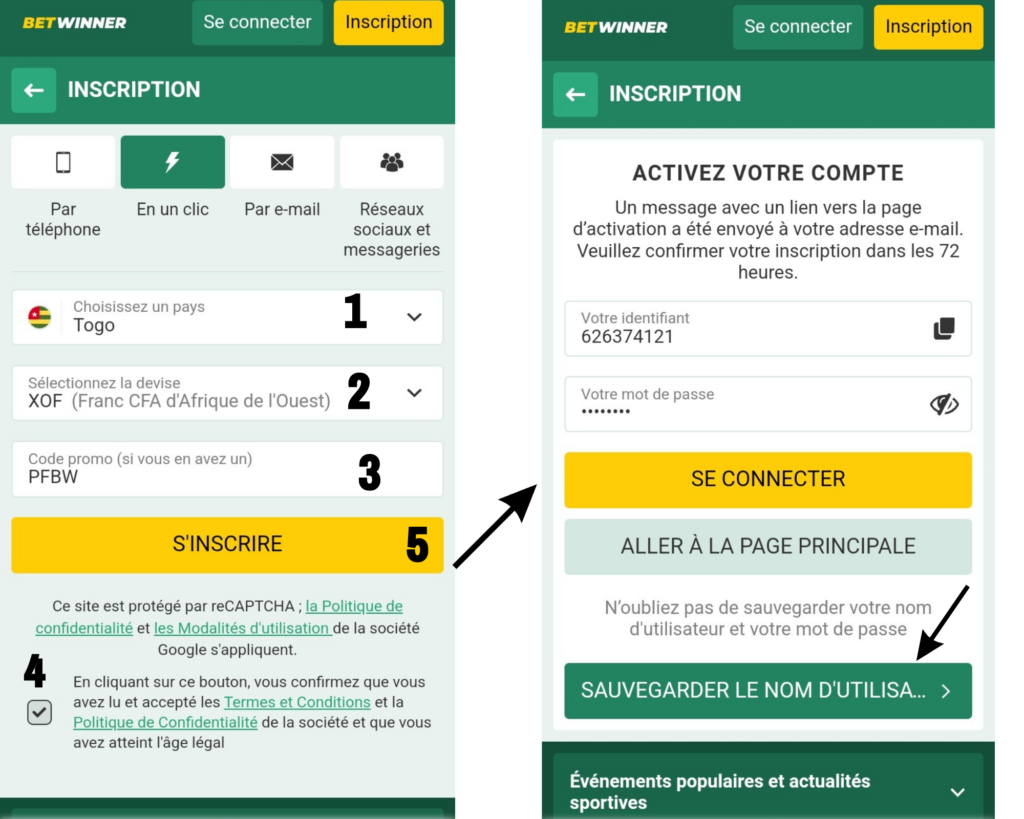 Comment créer Un Compte et commencer à parier sur betwinner ? 3 Inscription en un clic sur Betwinner