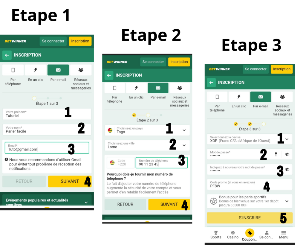 Comment créer Un Compte et commencer à parier sur betwinner ? 5 Inscription par email sur betwinner