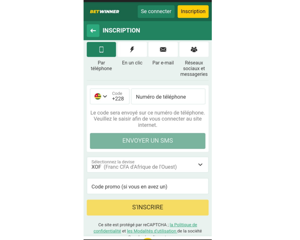 Comment créer Un Compte et commencer à parier sur betwinner ? 1 Page d'inscription sur Betwinner