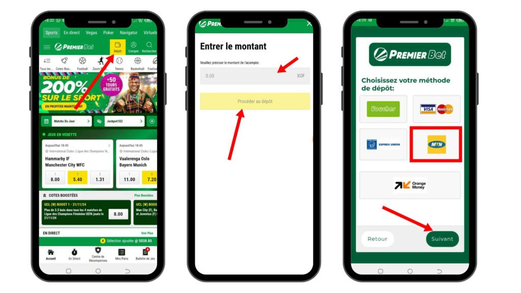Comment faire un dépôt sur Premier Bet CI