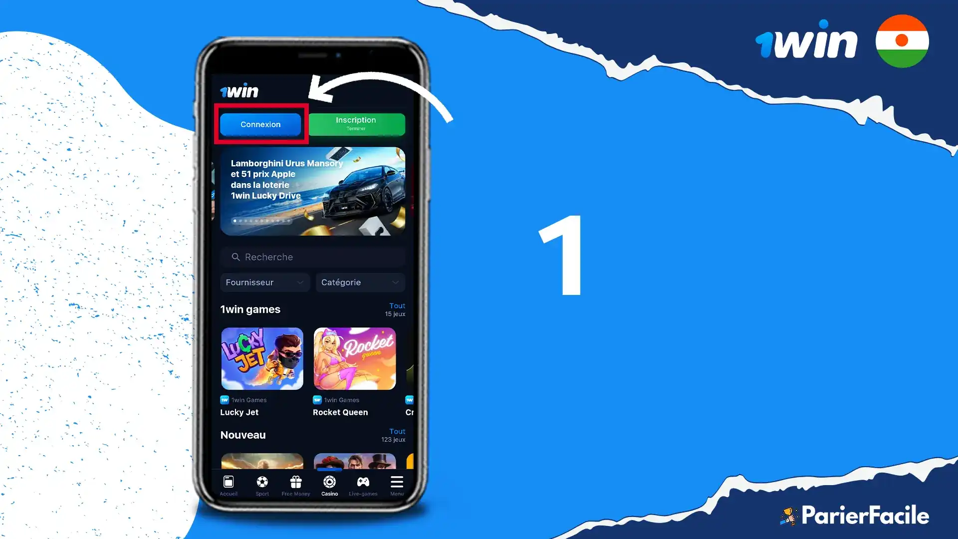 se connecter sur 1win Niger étape 1