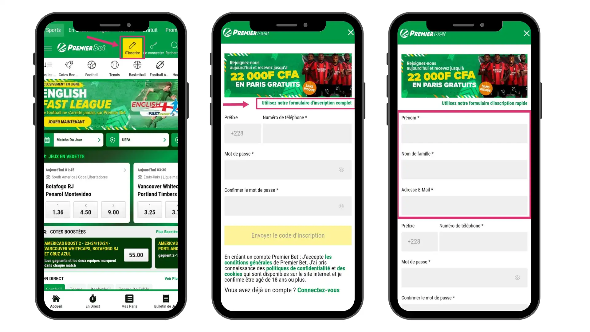 s'inscrire sur premier bet