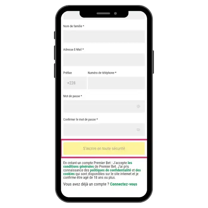 s'inscrire en toute sécurité sur Premiet Bet