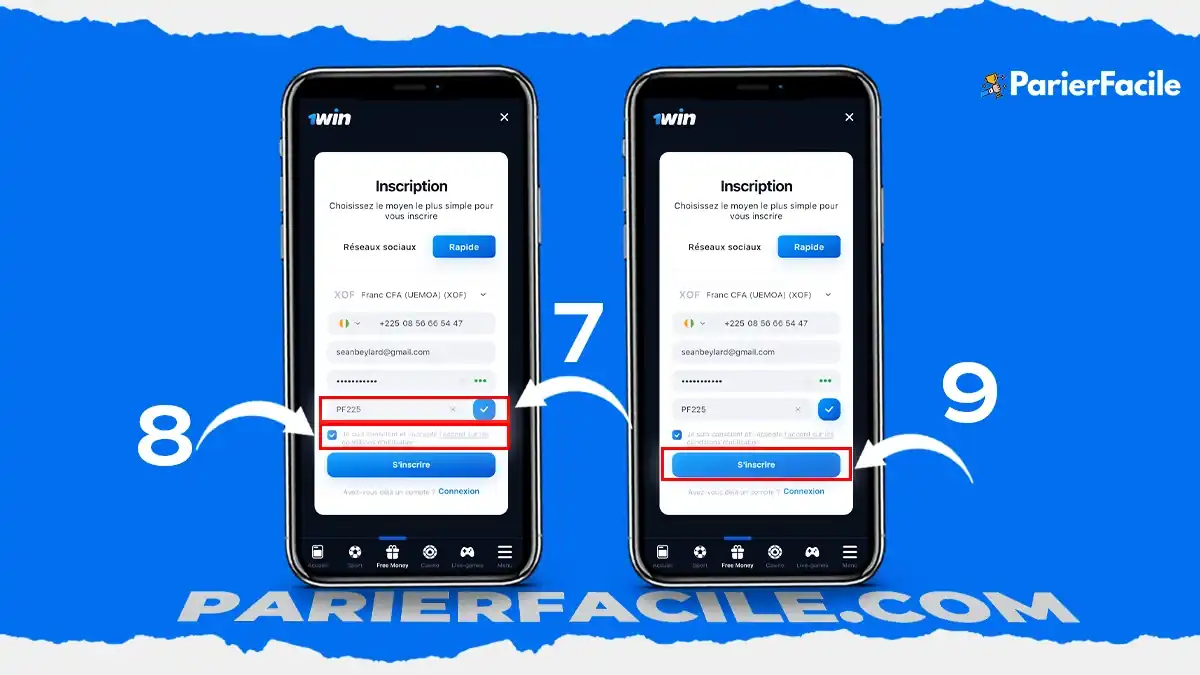 s'inscrire sur 1win CI