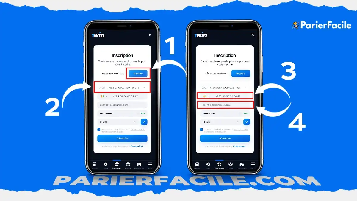 S'inscrire sur 1win CI