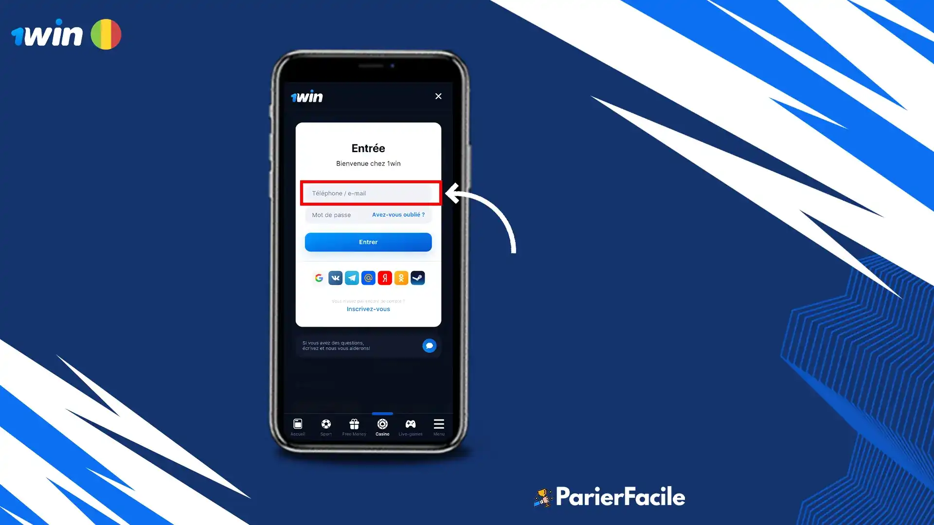 Etape 2 1win connexion Mali se connecter sur 1win