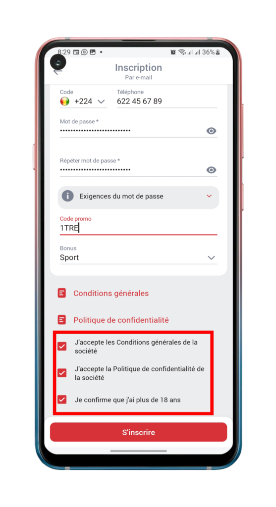 Acceptez les conditions générales