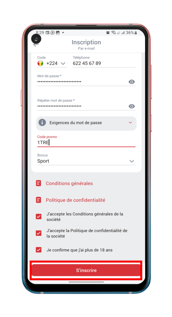 Lancez et vérifiez l'inscription