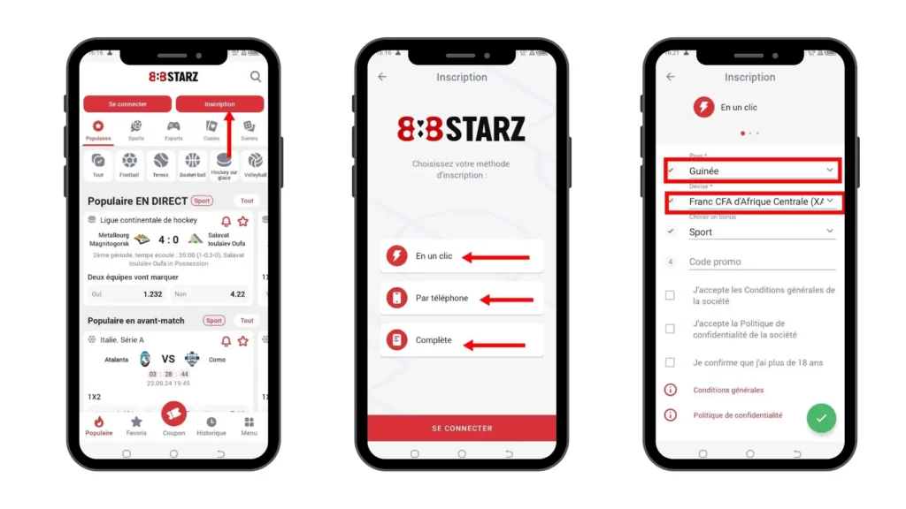 888Starz Guinée 3 Inscription sur 888Starz Guinée