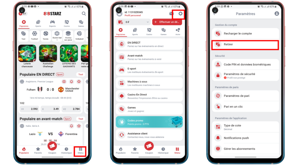 Retrait sur 888Starz Cameroun