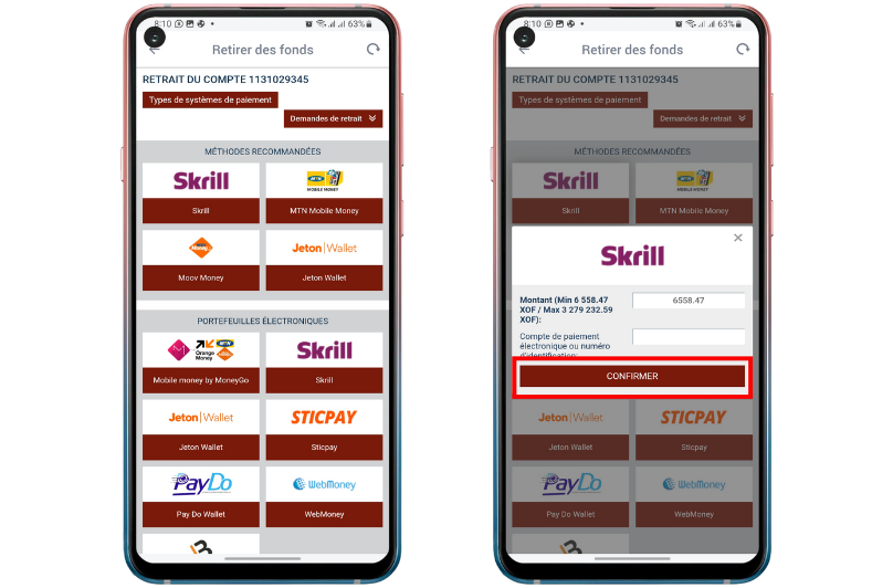 Retrait sur 888Starz Cameroun