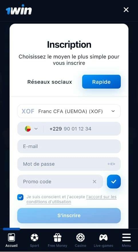 S'inscrire sur 1win Guinée