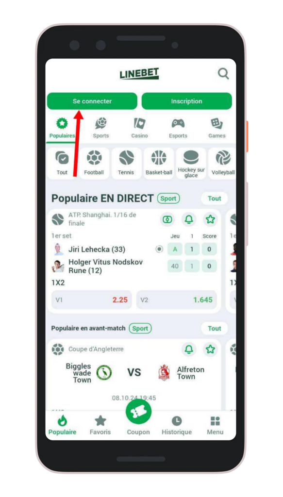 Accéder à la page de connexion Linebet CI
