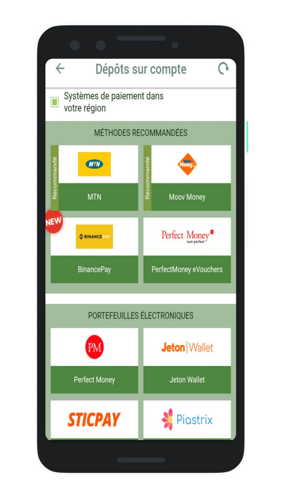 Choix de la méthode de dépôt sur Linebet Cameroun