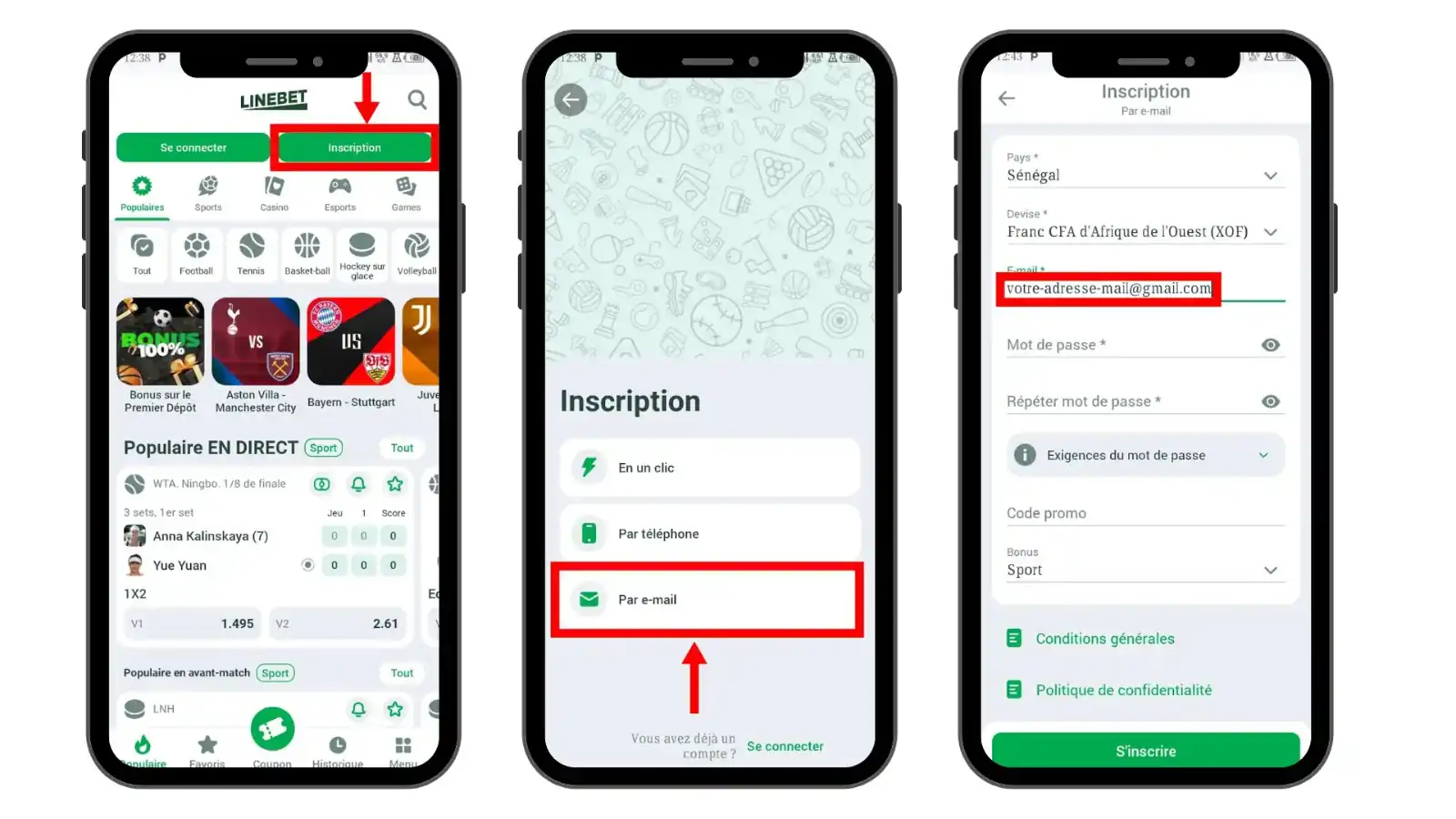 Inscription par mail sur Linebet Guinee