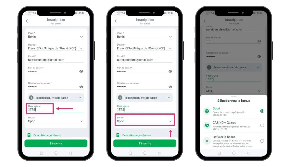 inscription sur Linebet Bénin par email