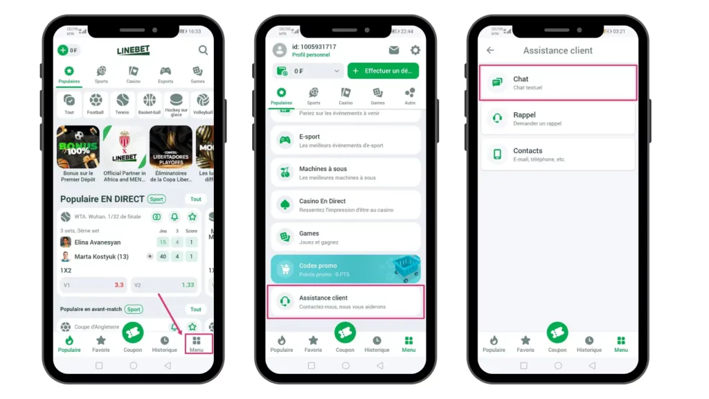 contacter le support client de Linebet