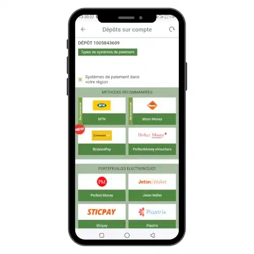 choisir moyen de dépôt sur Linebet