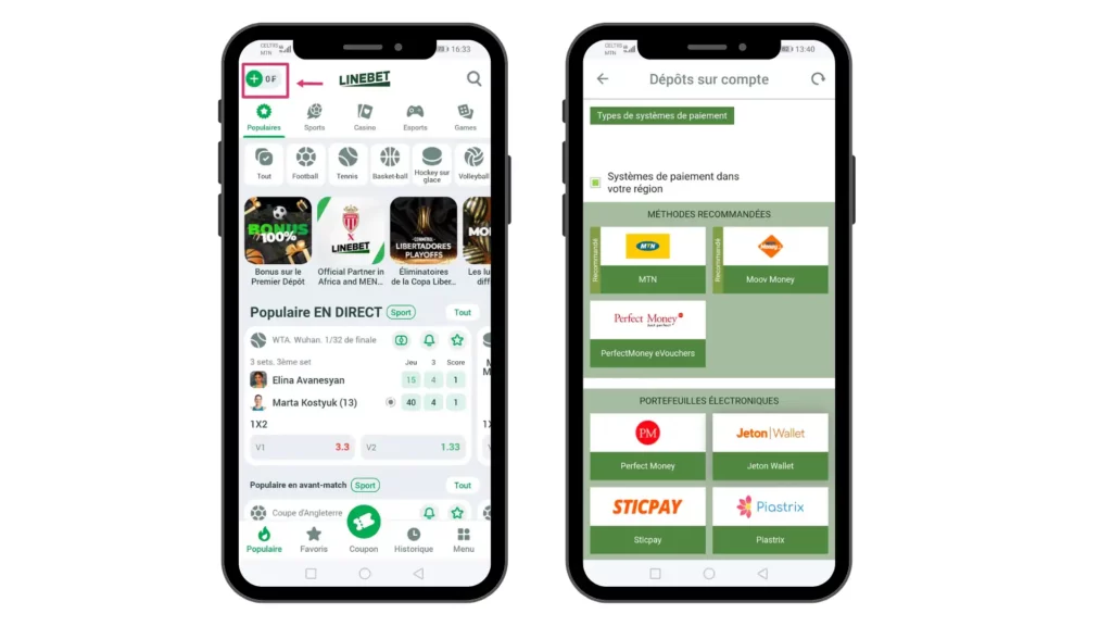 dépôt sur linebet Bénin