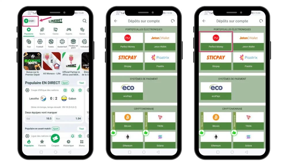 faire un depot sur Linebet Guinee