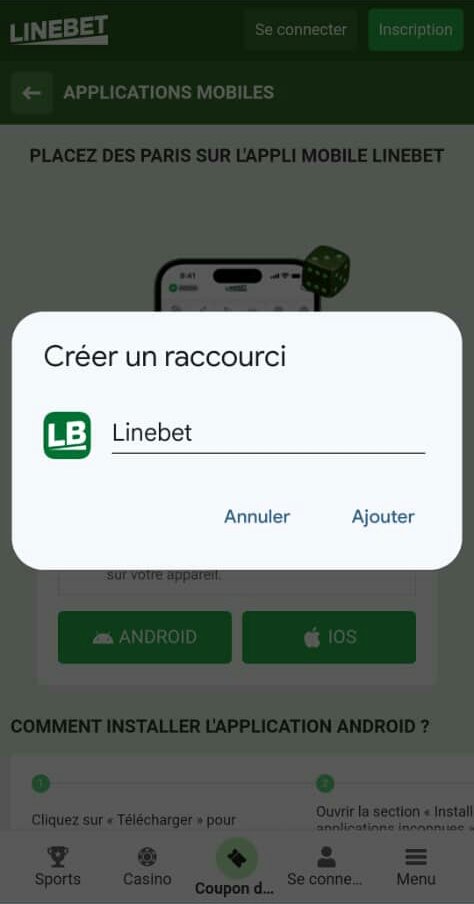 Nommer le raccourci Linebet app pour iPhone