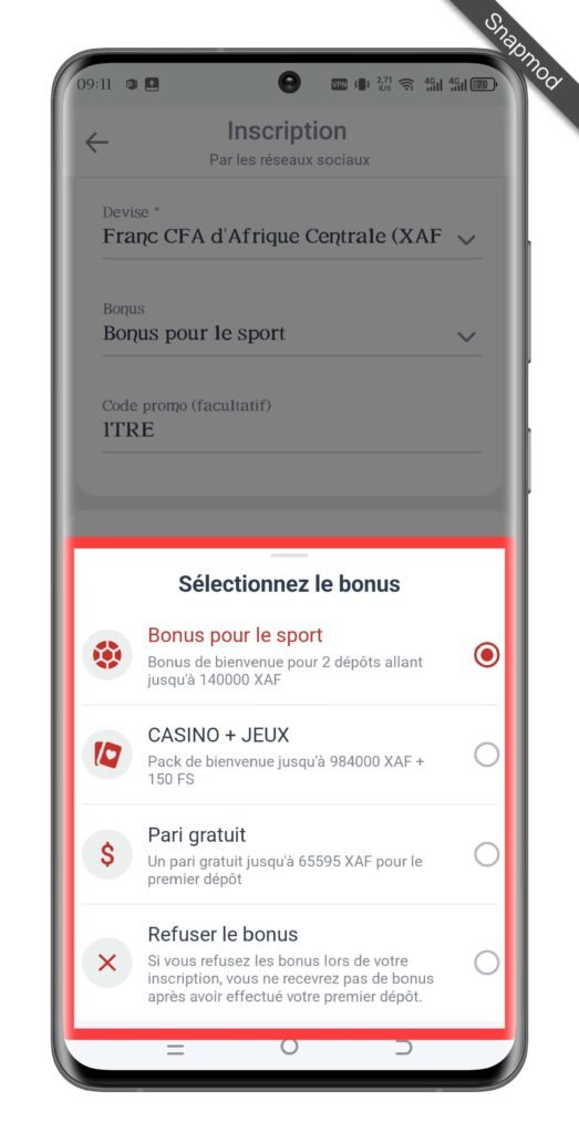 Choisissez votre type de bonus