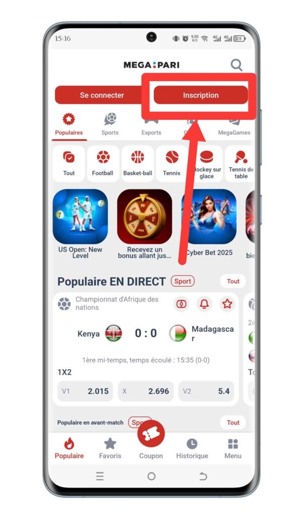 Cliquez sur le bouton Inscription