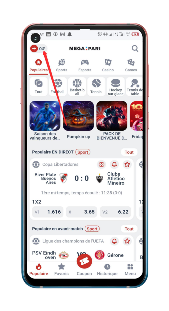 Cliquez sur le bouton “+” en haut sur l'interface d'accueil