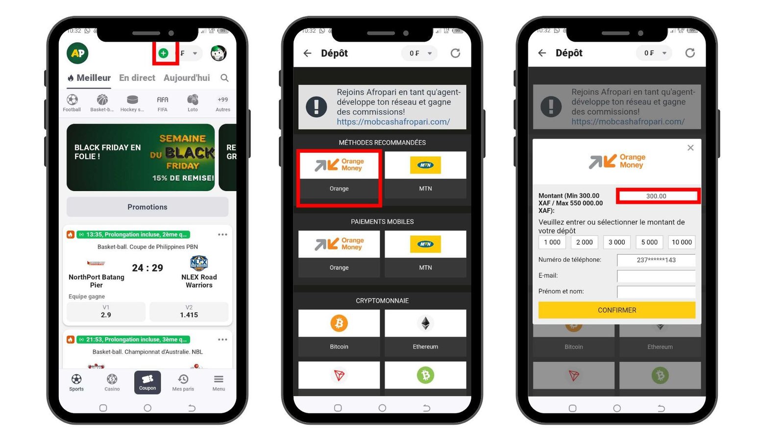 faire un dépôt sur Afropari cameroun
