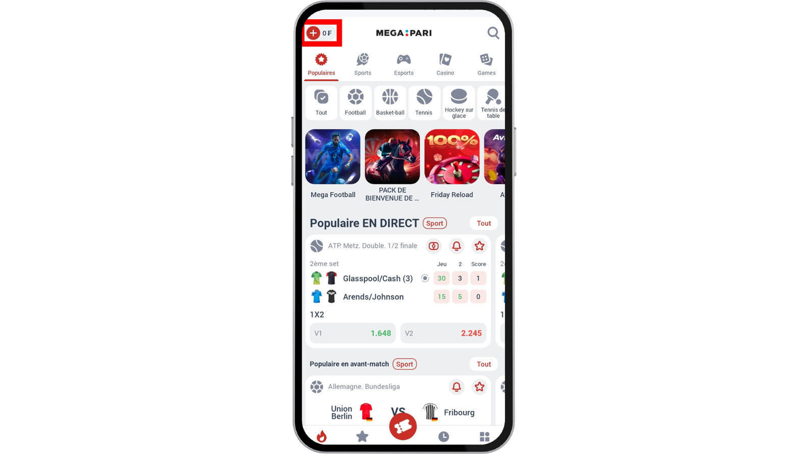 faire un dépôt sur MegaPari Burkina Faso 1