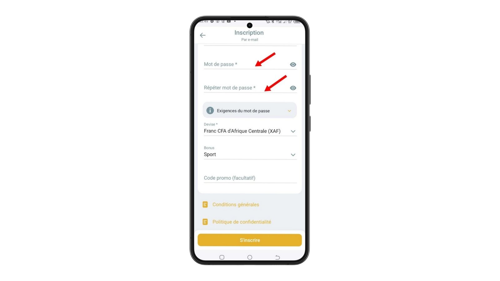 Mot de passe Inscription Melbet
