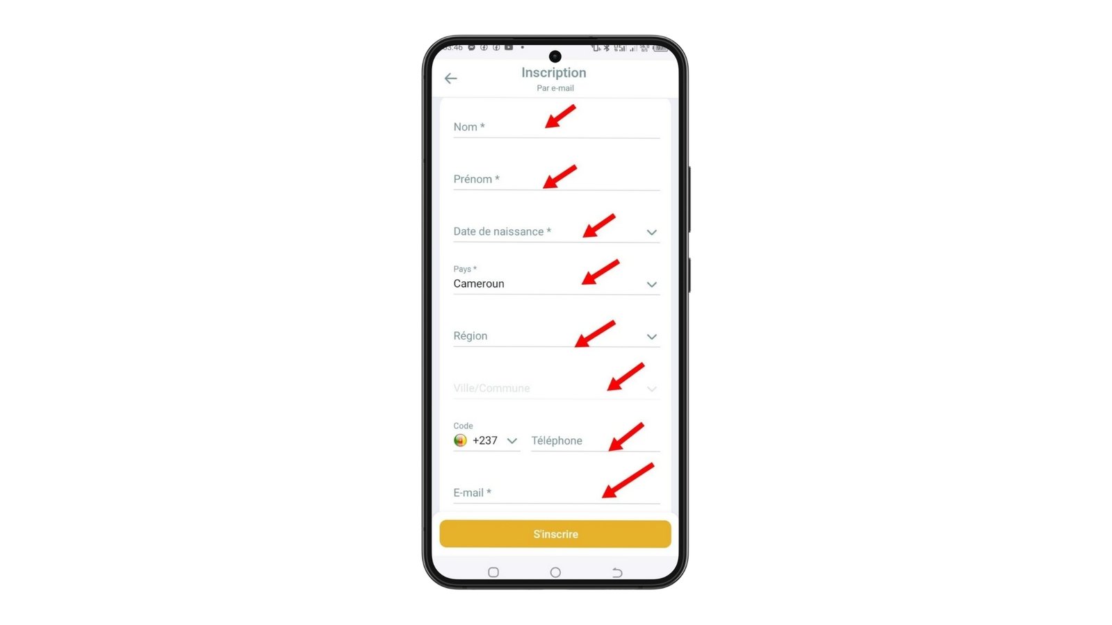 Remplir formulaire Inscription Melbet
