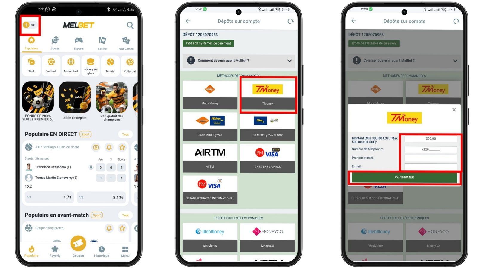 premier depot lors de linscription Melbet