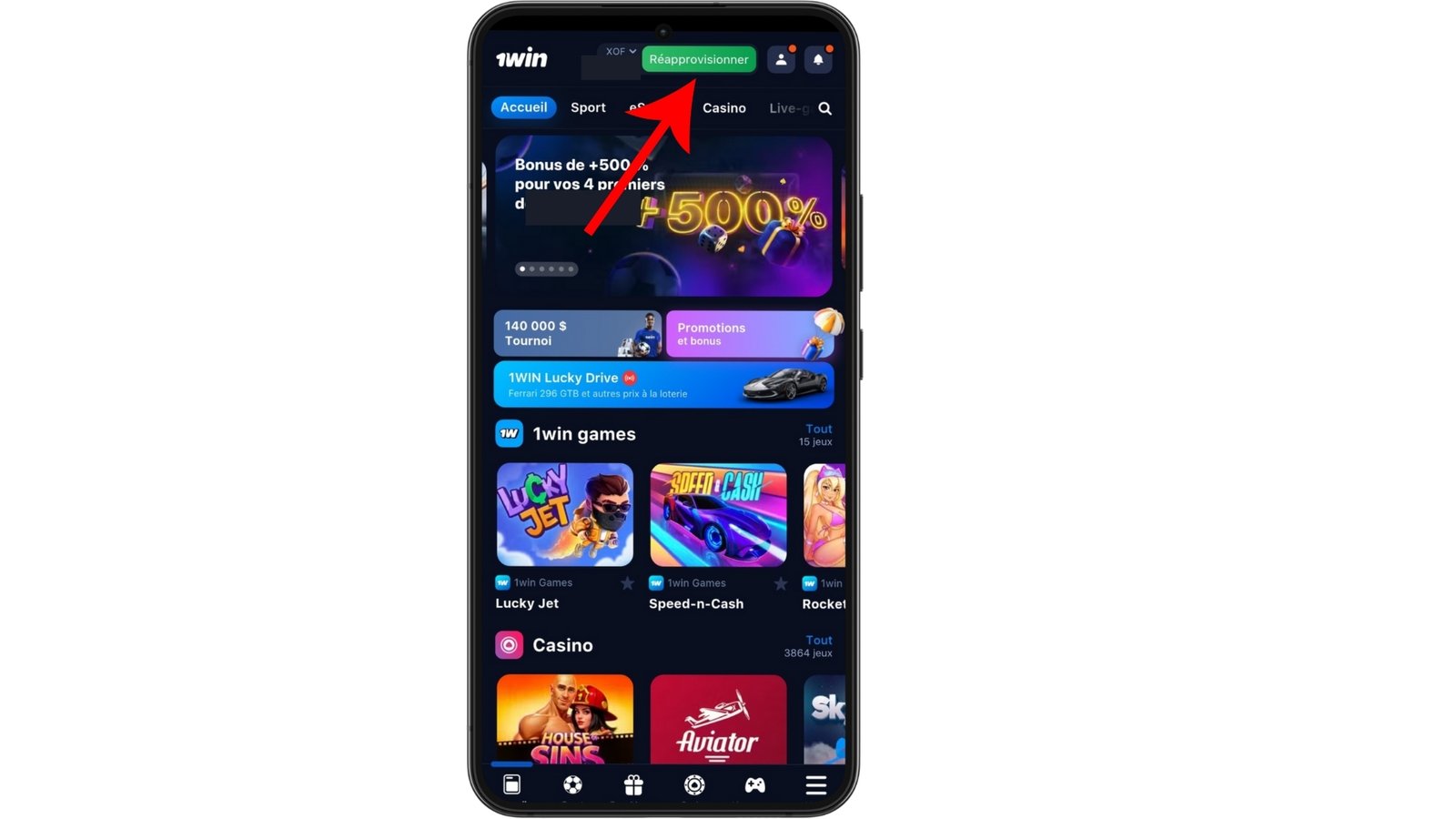 Depot sur 1win Benin Etape 1