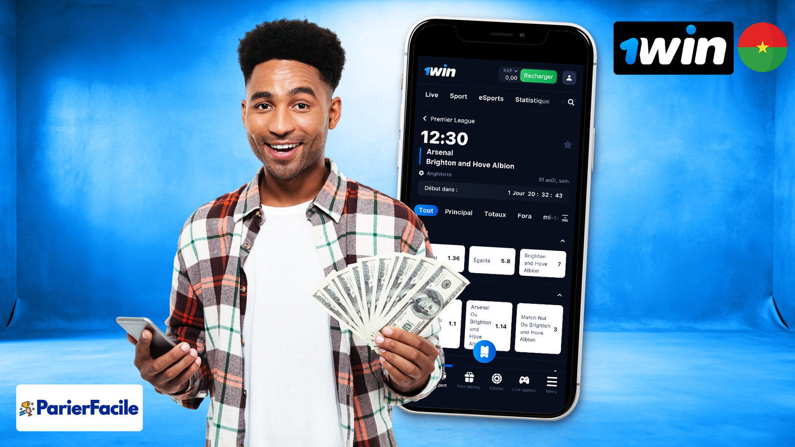 Procédure pour placer un pari sur 1win Burkina Faso