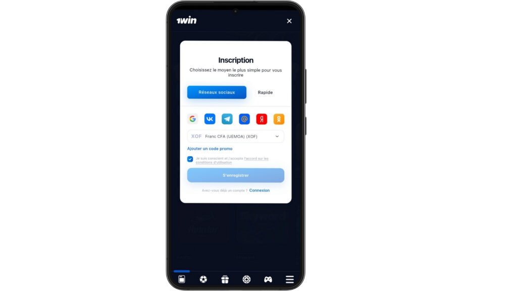 Inscription 1win RDC reseaux sociaux
