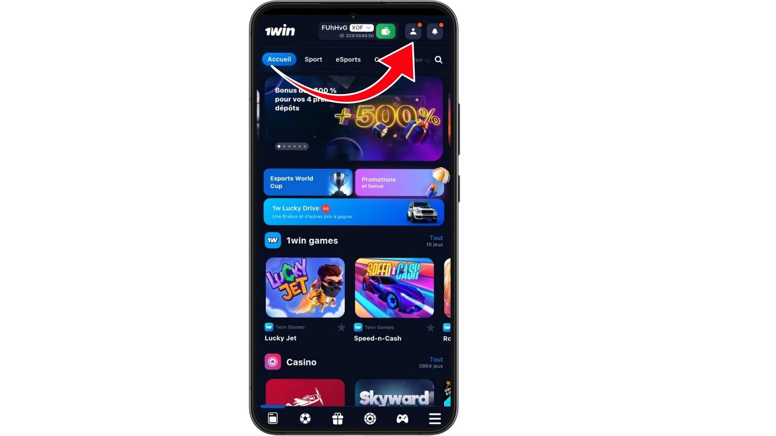 Retrait 1win RDC etape 1