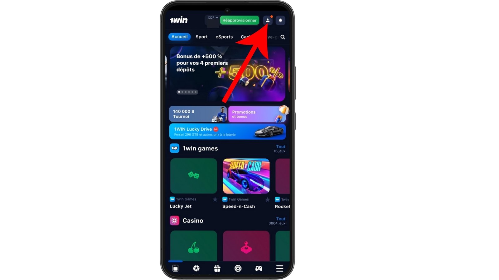 Retrait sur 1win Benin Etape 1