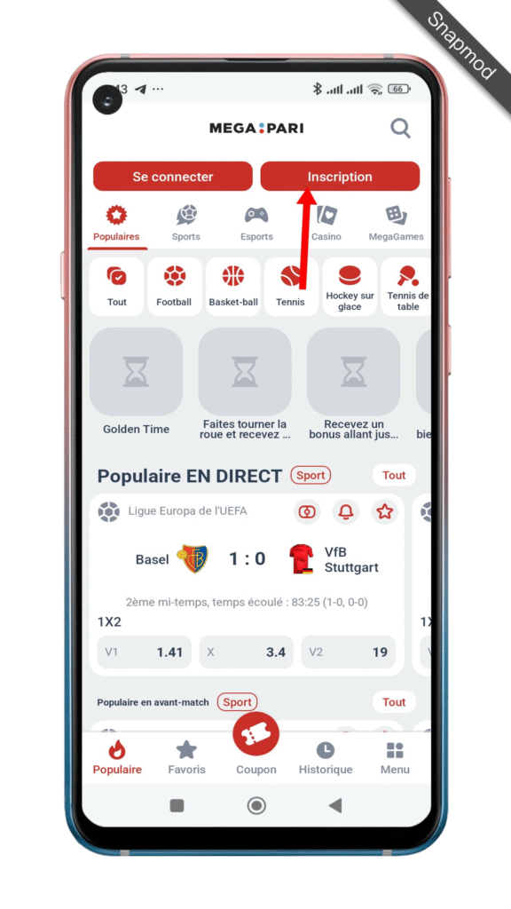Comment faire une inscription sur MegaPari Cameroun ? 5 Cliquez sur le bouton « Inscription »
